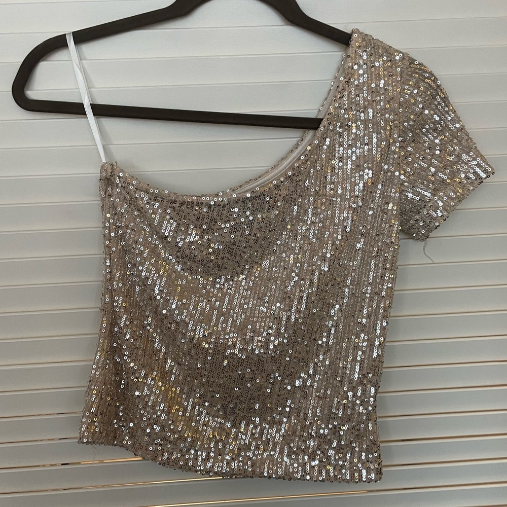 Womens top. Gold, silver, sparkle. One shoulder. Going out too.